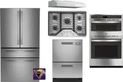 5 Piece Package Includes Refrigerator, Cooktop, Wall Oven, Hood And Dishwasher
